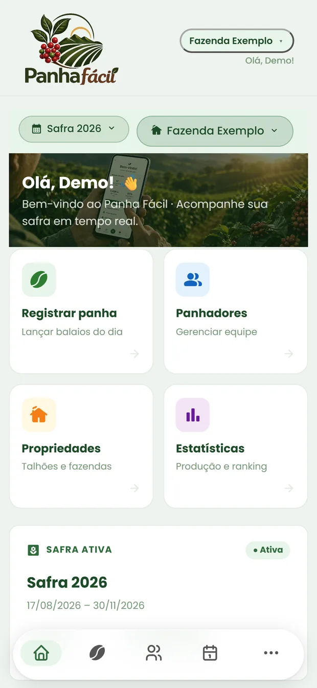 Tela inicial do Panha Fácil no celular